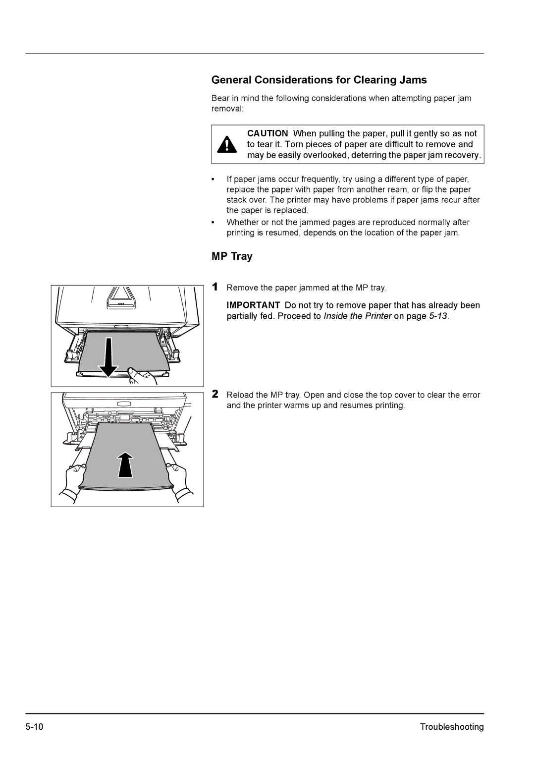 Kyocera FS-1300D, FS-1100 manual General Considerations for Clearing Jams, MP Tray 