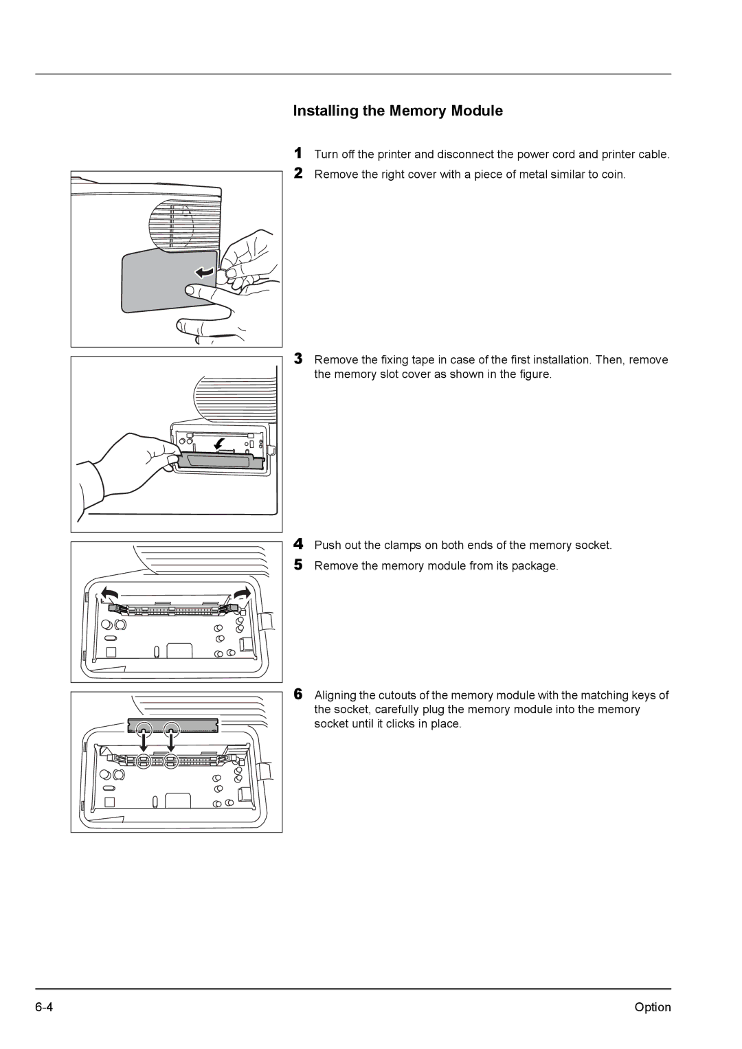 Kyocera FS-1300D, FS-1100 manual Installing the Memory Module 