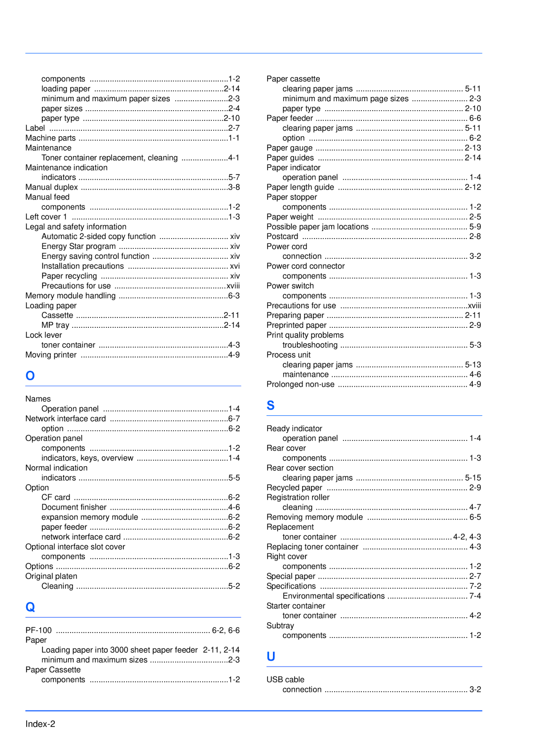 Kyocera FS-1300D, FS-1100 manual Index-2 