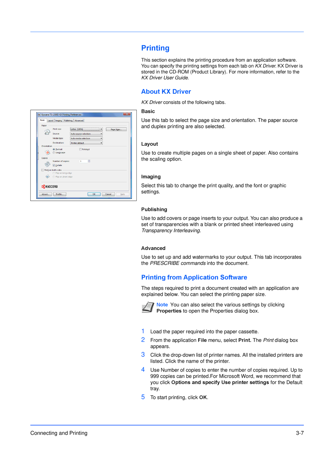 Kyocera FS-1100, FS-1300D manual To start printing, click OK Connecting and Printing 