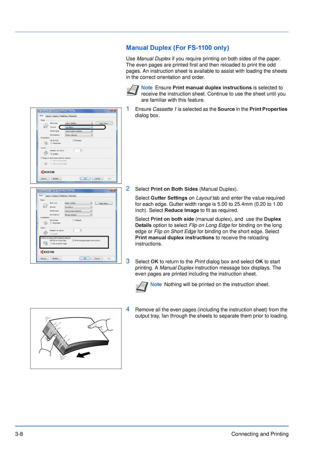 Kyocera FS-1300D manual Manual Duplex For FS-1100 only 