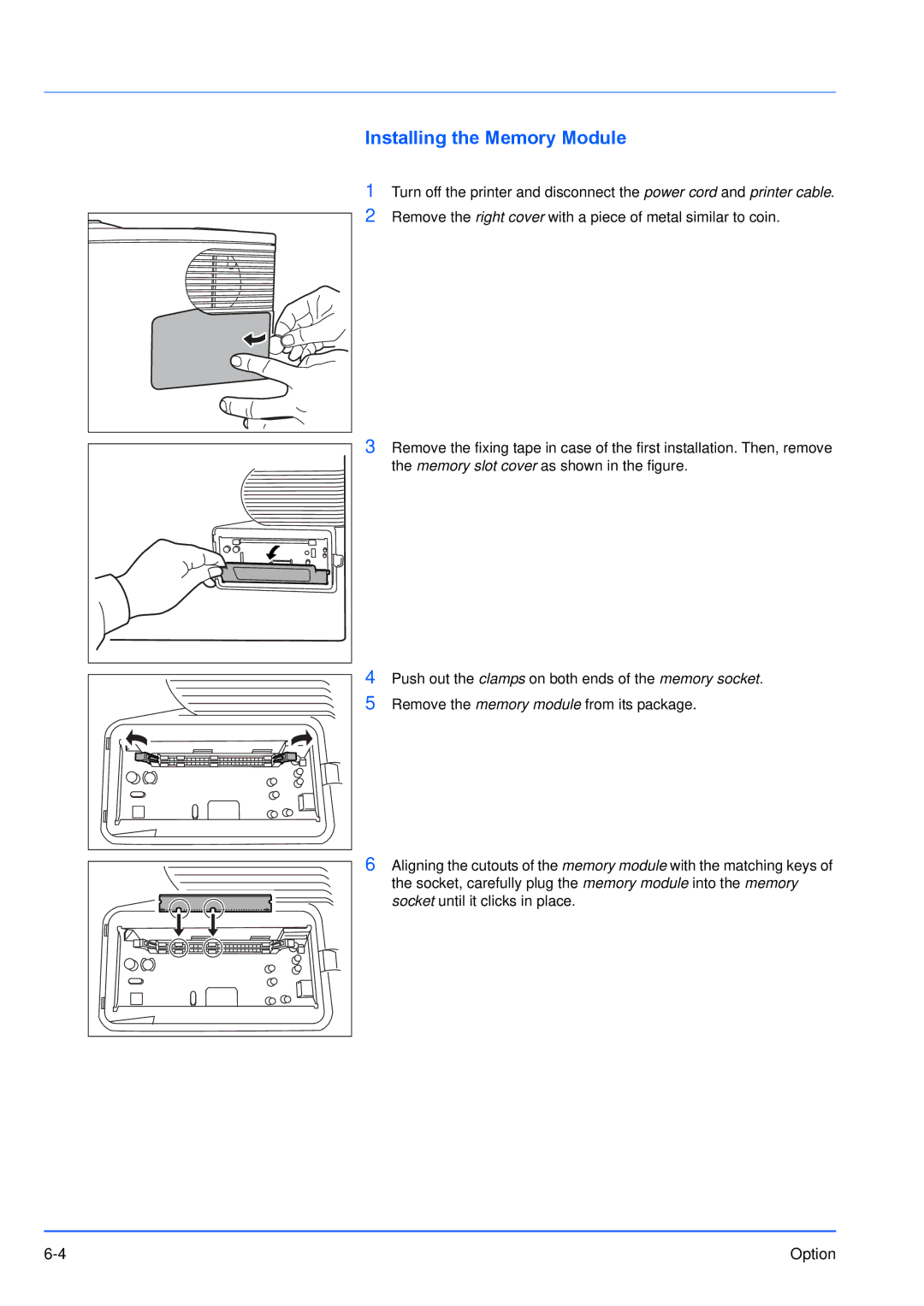 Kyocera FS-1300D, FS-1100 manual Installing the Memory Module 