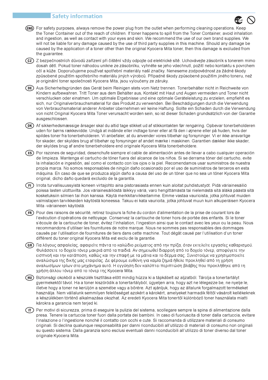 Kyocera FS-1350DN manual Safety information 