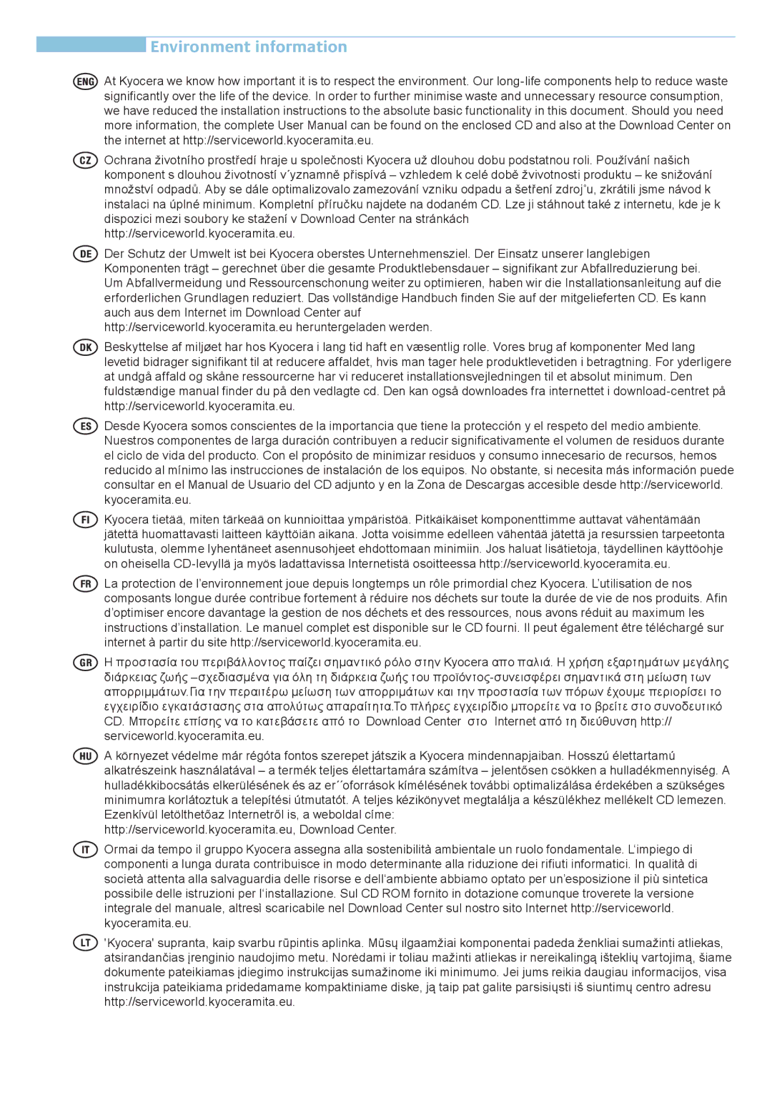 Kyocera FS-1350DN manual Environment information 