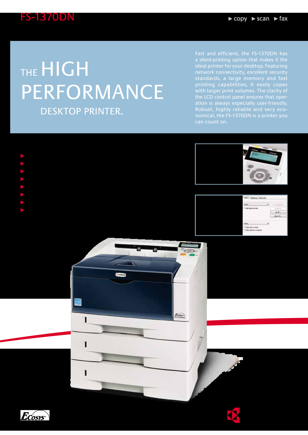 Kyocera FS-1370DN manual performance, the high, desktop printer 