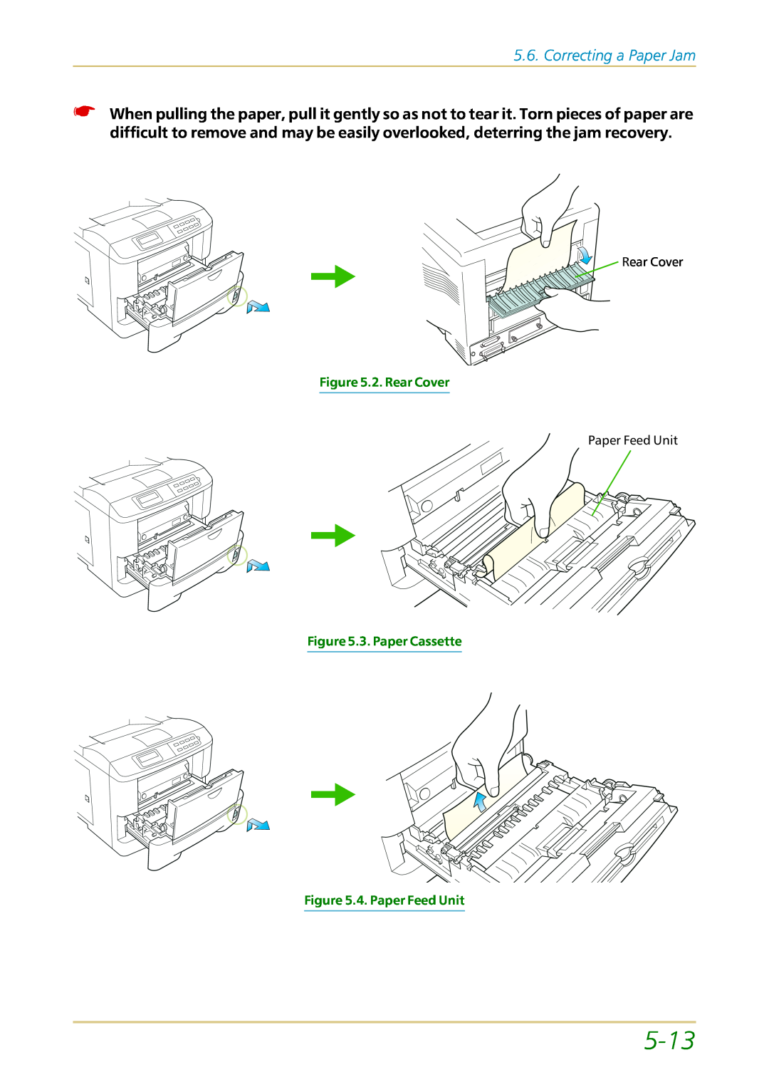 Kyocera FS-1700 user manual 5-13, Correcting a Paper Jam, 2. Rear Cover, 3. Paper Cassette, 4. Paper Feed Unit 