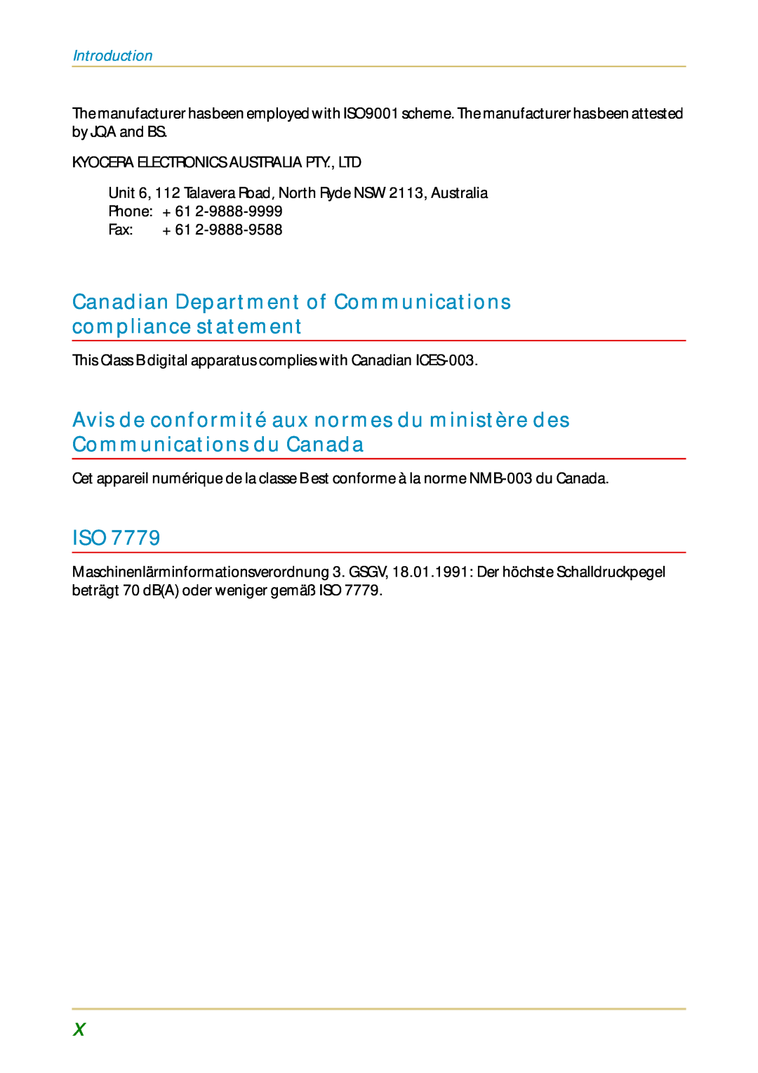 Kyocera FS-1700 user manual Canadian Department of Communications compliance statement 