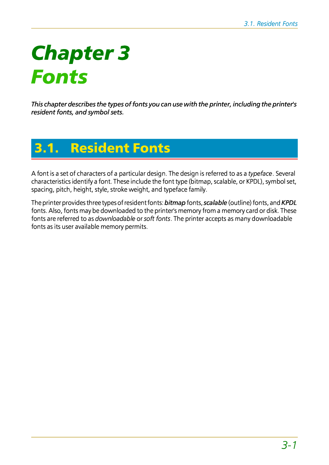 Kyocera FS-1700 user manual Resident Fonts, Chapter 