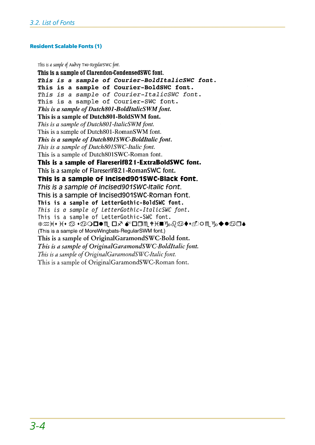 Kyocera FS-1700 user manual List of Fonts, Resident Scalable Fonts 