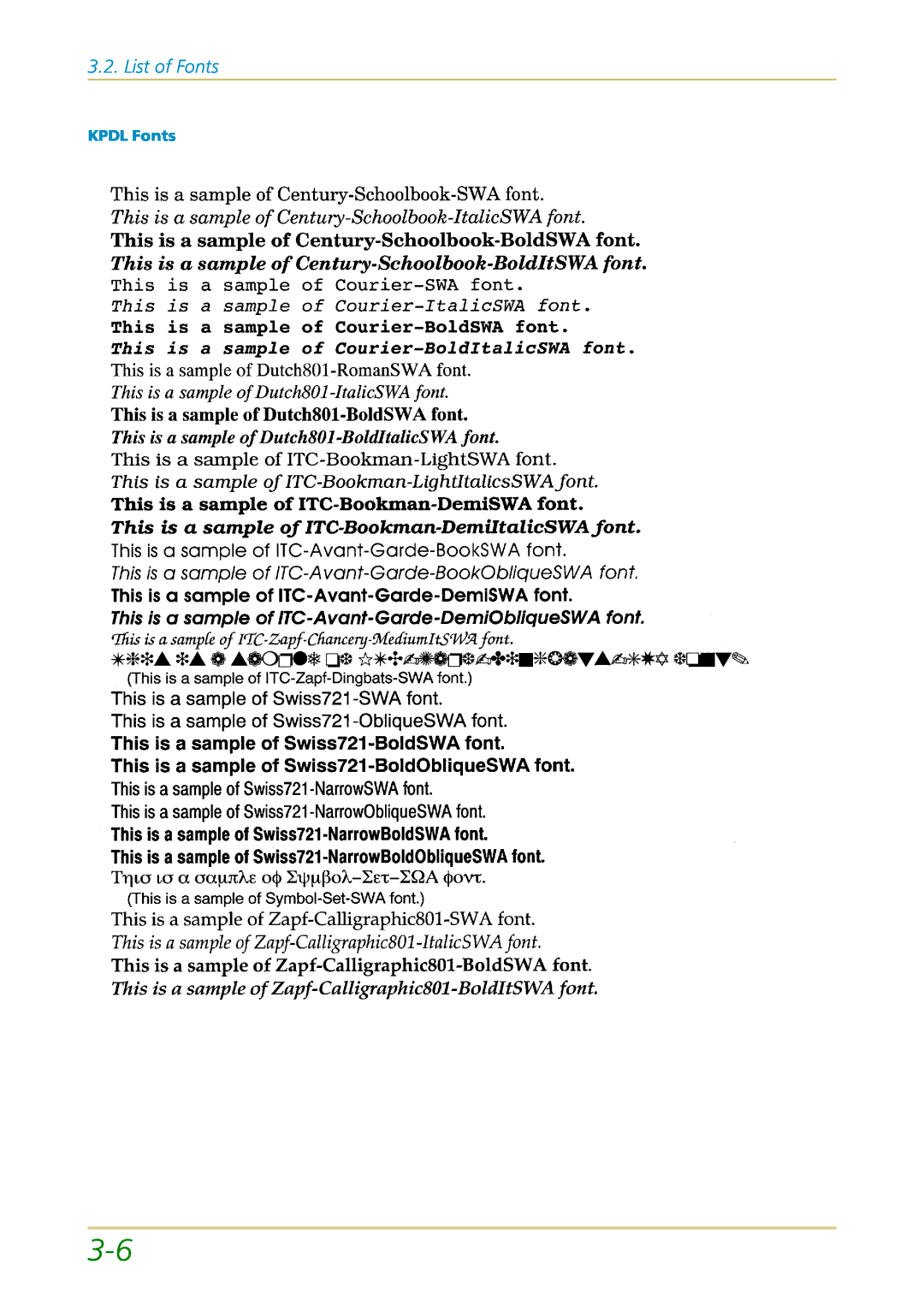 Kyocera FS-1700 user manual List of Fonts, KPDL Fonts 