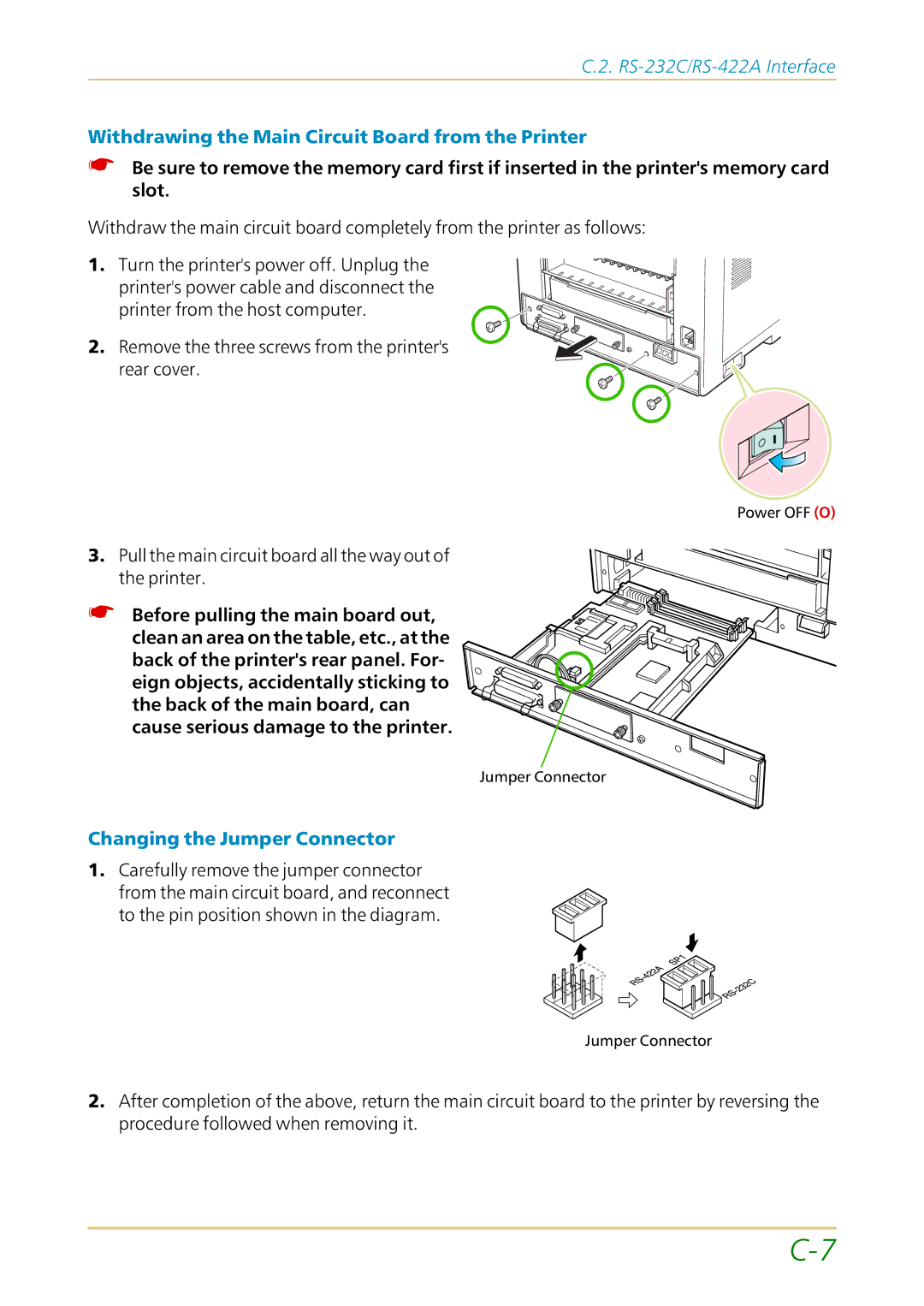 Kyocera FS-1700 user manual Changing the Jumper Connector, Carefully remove the jumper connector 