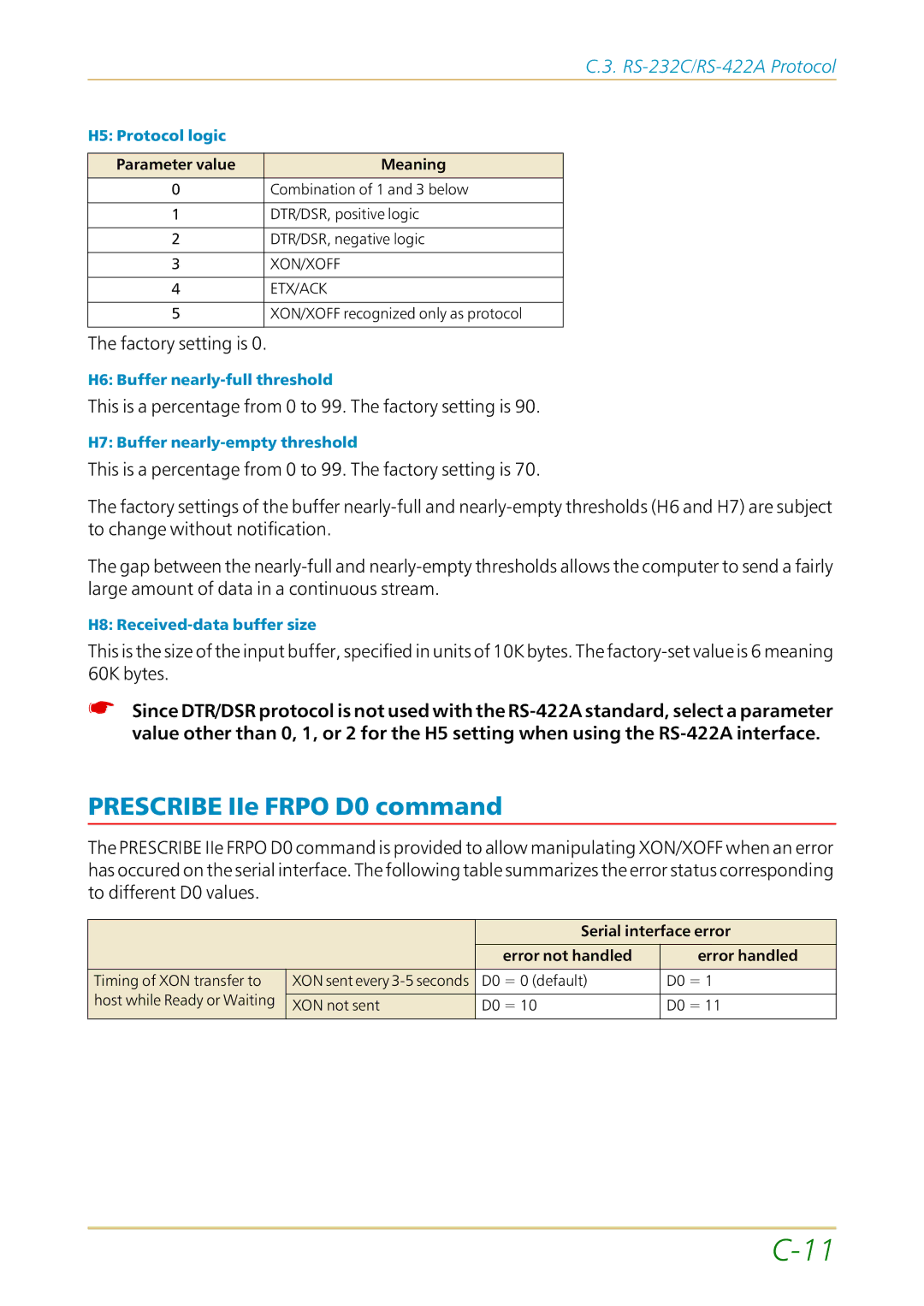 Kyocera FS-1700 user manual Prescribe IIe Frpo D0 command, Serial interface error, Error not handled Error handled 