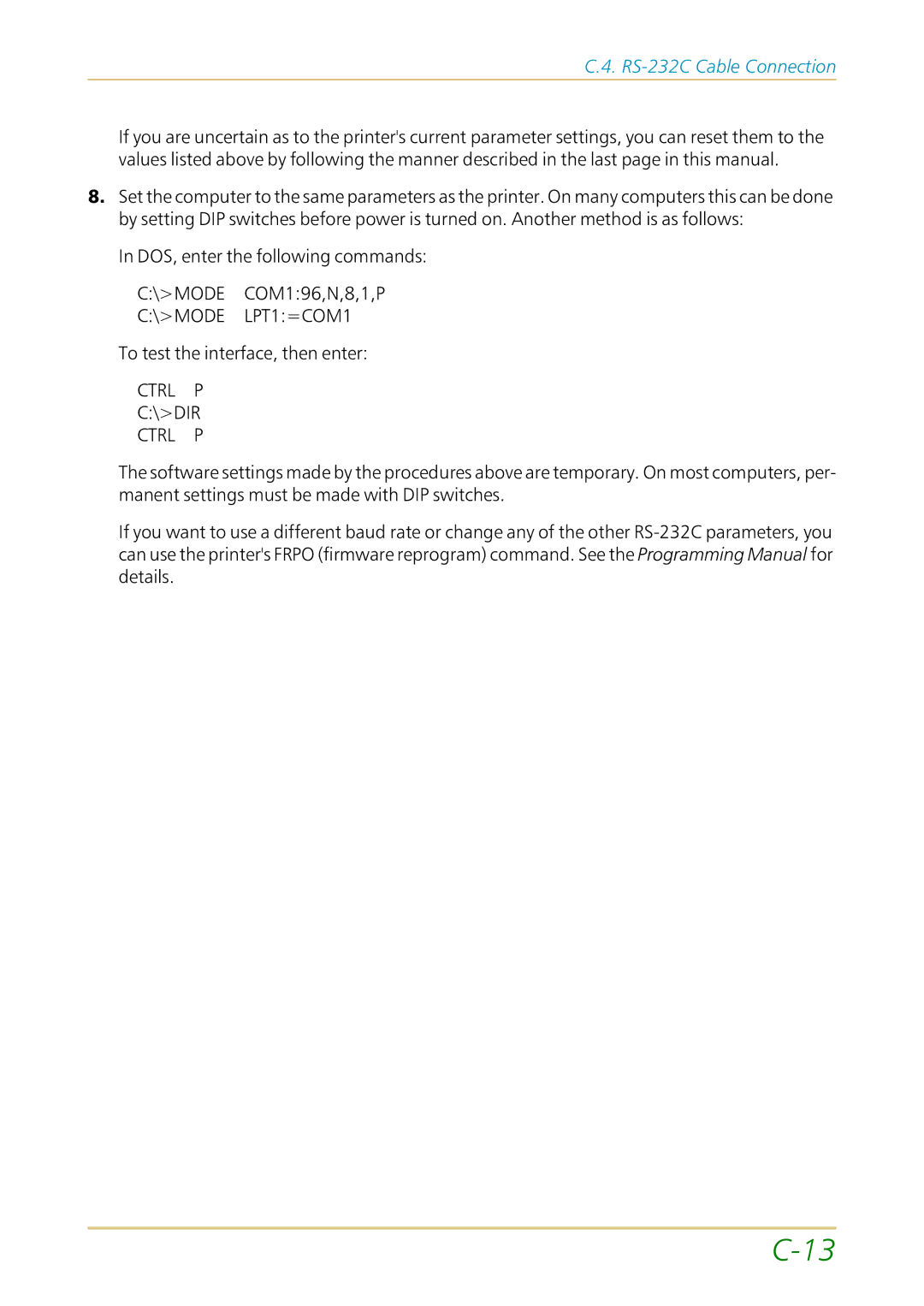 Kyocera FS-1700 user manual MODE LPT1=COM1 