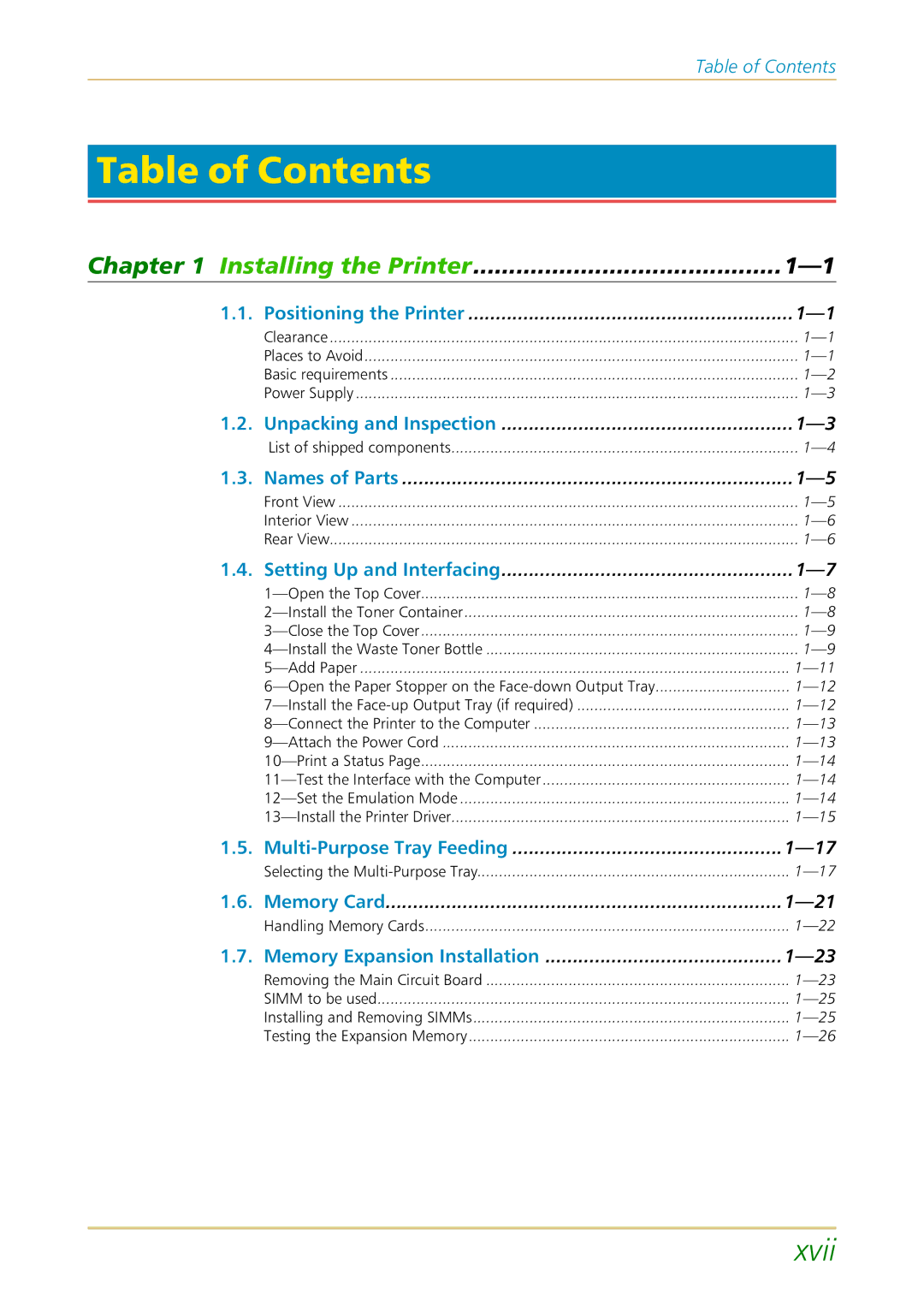 Kyocera FS-1700 user manual Table of Contents 