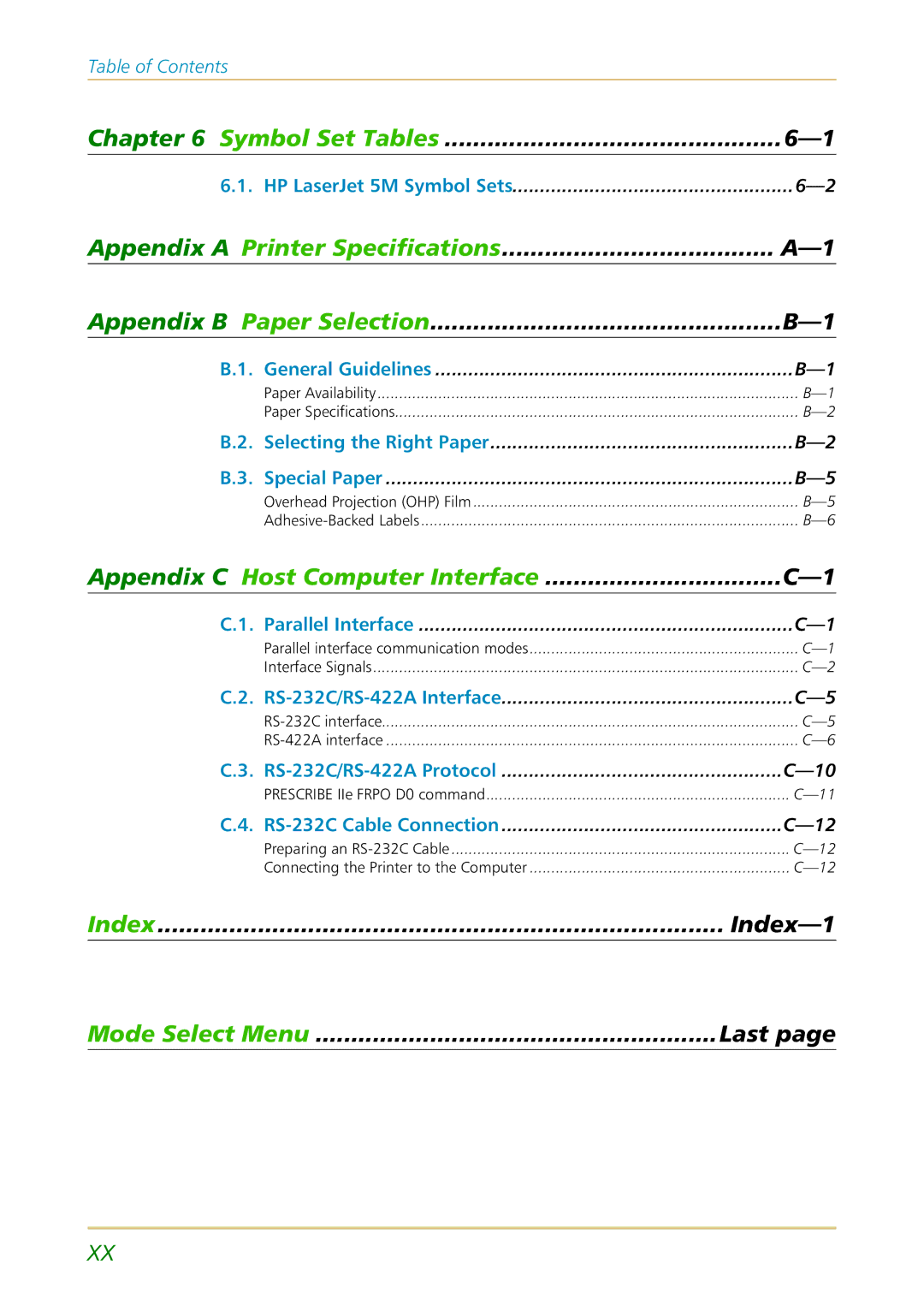 Kyocera FS-1700 user manual Mode Select Menu Last 