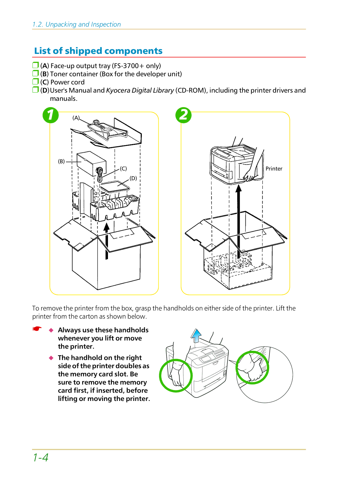 Kyocera FS-1700 user manual List of shipped components 