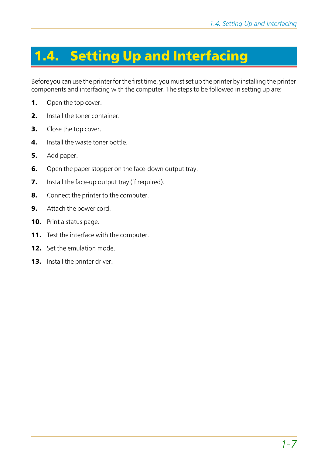 Kyocera FS-1700 user manual Setting Up and Interfacing 