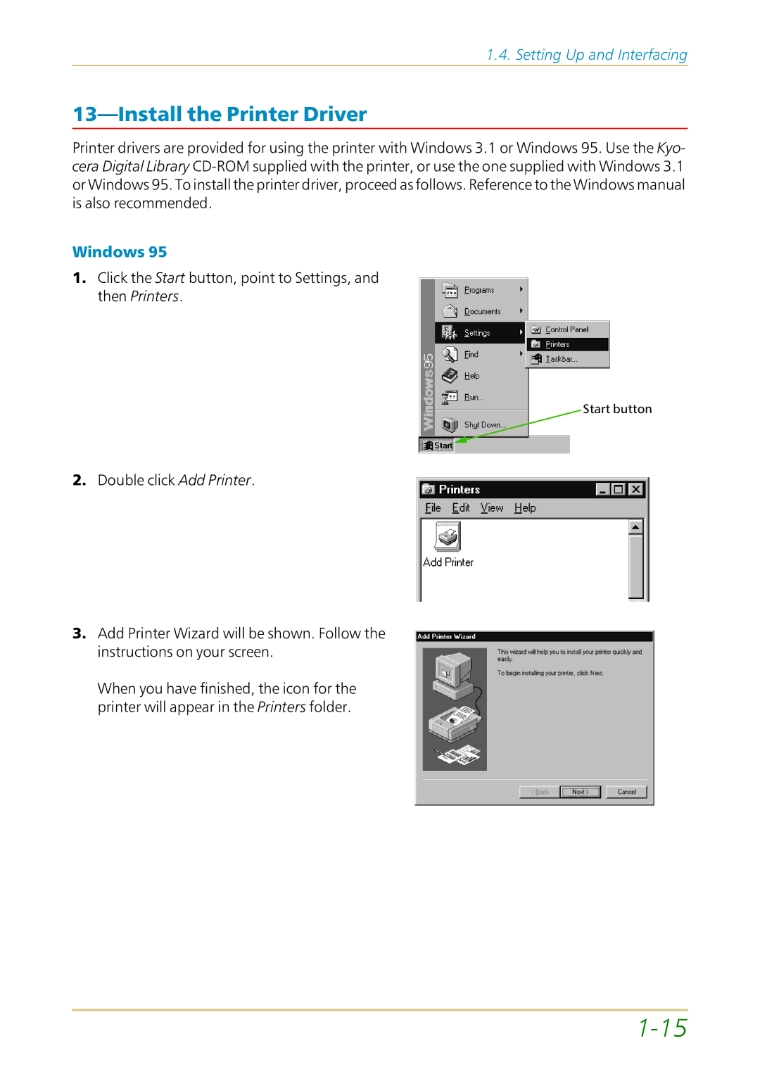 Kyocera FS-1700 user manual Install the Printer Driver, Windows 