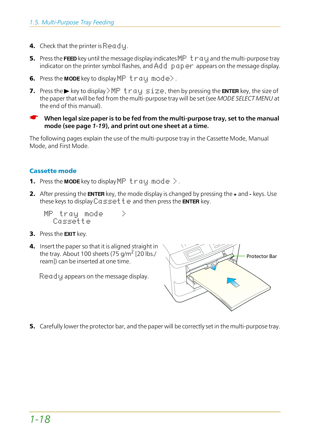 Kyocera FS-1700 user manual Check that the printer is  , Cassette mode 