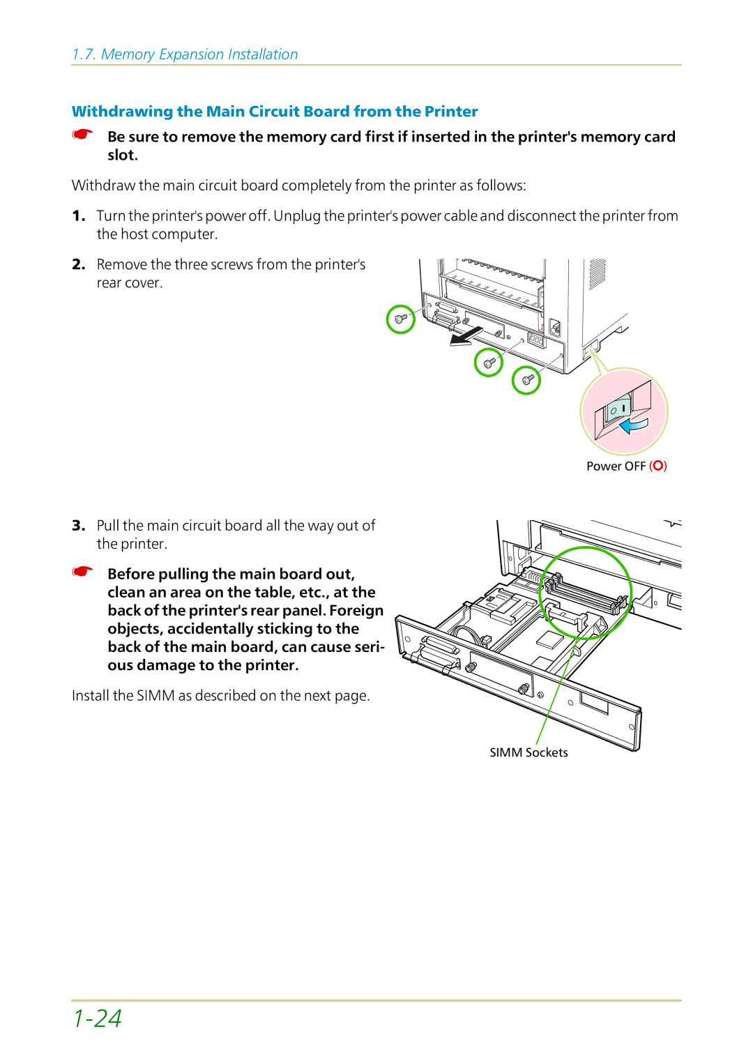 Kyocera FS-1700 user manual Withdrawing the Main Circuit Board from the Printer 