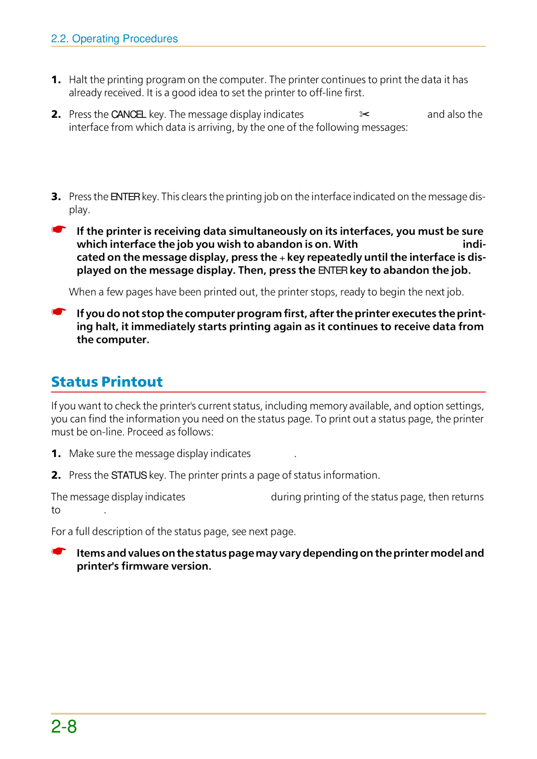 Kyocera FS-1700 user manual Status Printout 