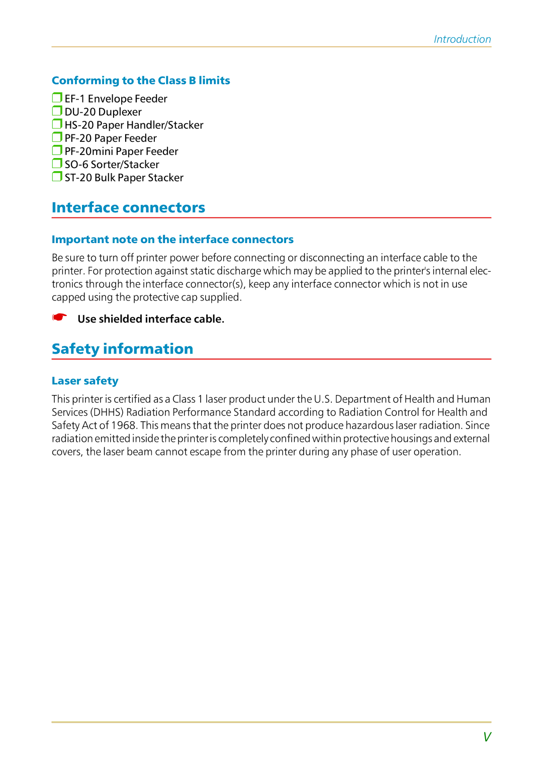 Kyocera FS-1700 user manual Interface connectors, Safety information, Conforming to the Class B limits, Laser safety 