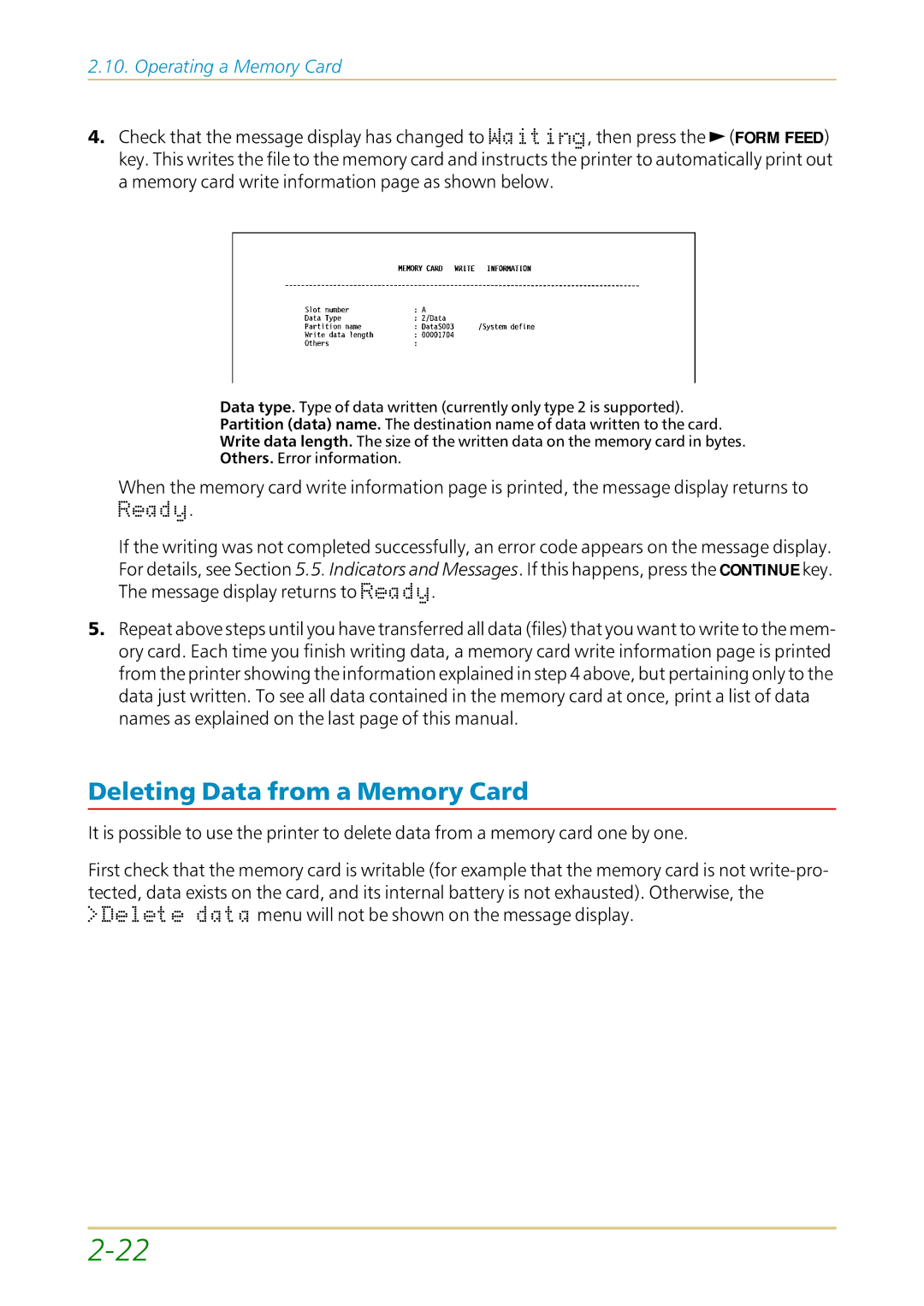 Kyocera FS-1700 user manual Deleting Data from a Memory Card 