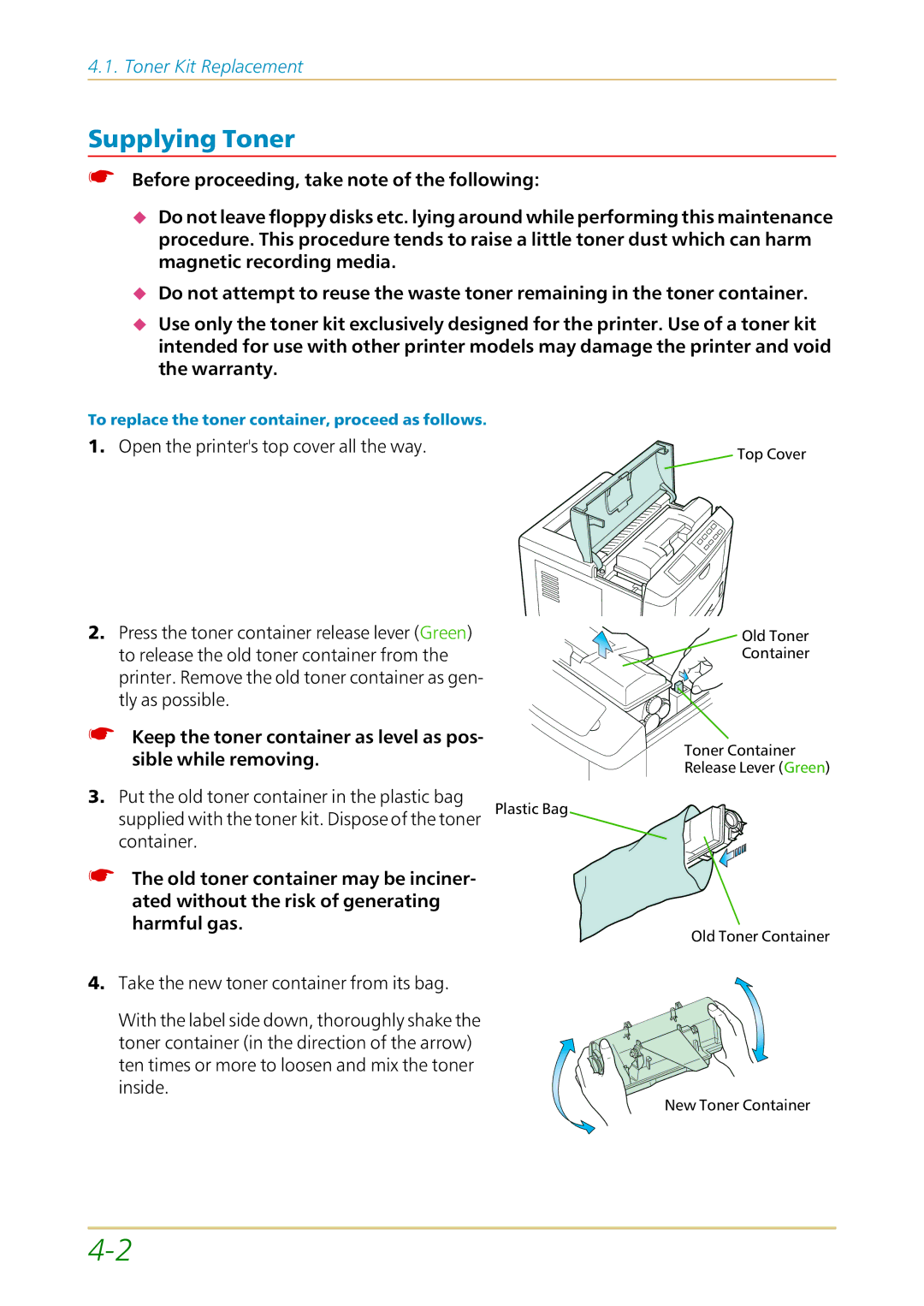 Kyocera FS-1700 user manual Supplying Toner 