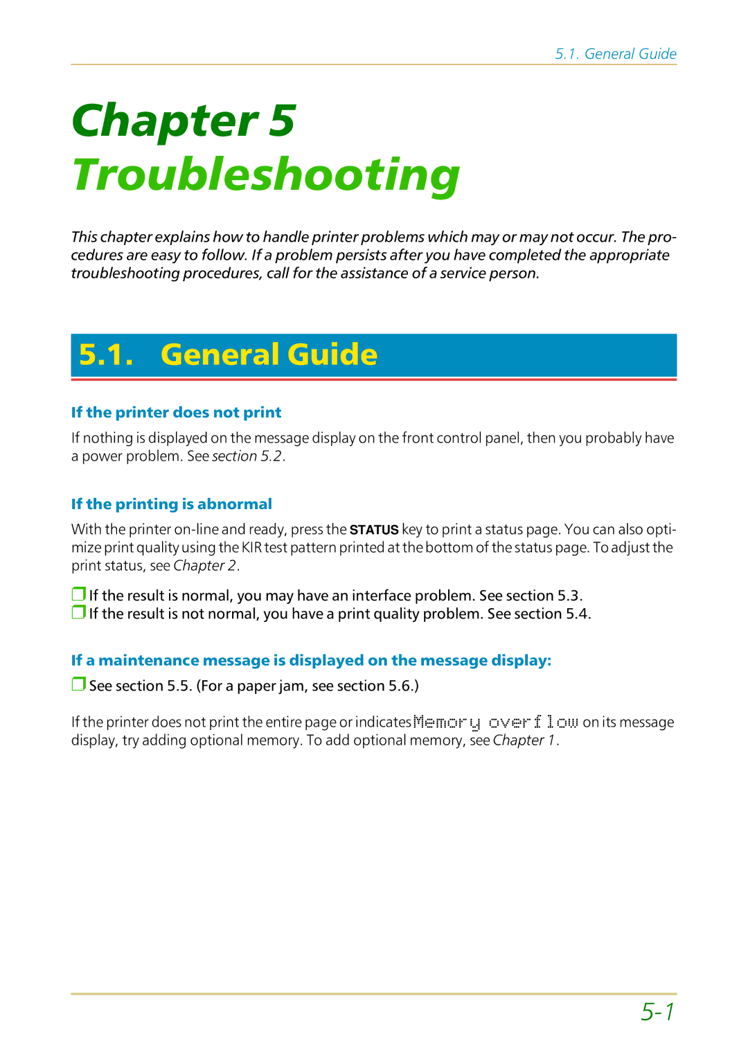 Kyocera FS-1700 user manual General Guide, If the printer does not print, If the printing is abnormal 