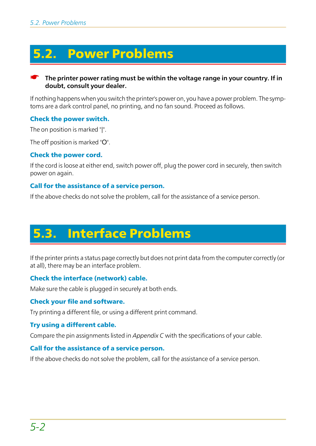 Kyocera FS-1700 user manual Power Problems, Interface Problems 