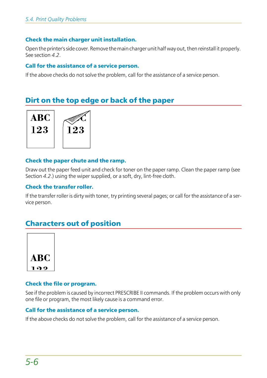 Kyocera FS-1700 user manual Dirt on the top edge or back of the paper, Characters out of position 