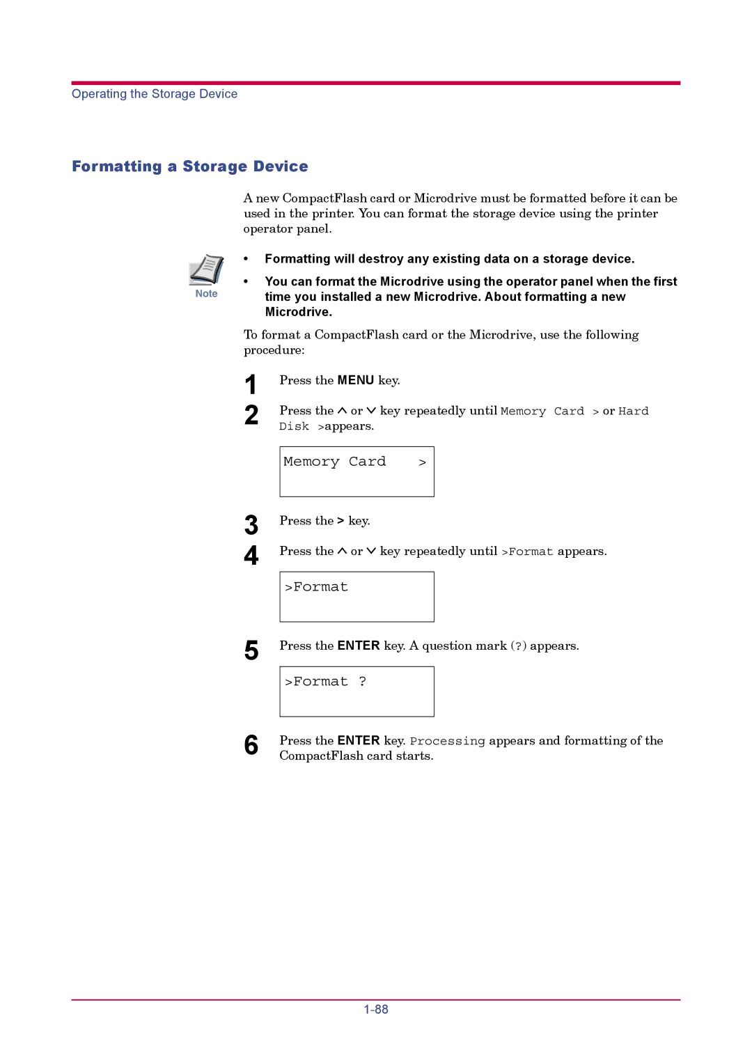 Kyocera FS-1900 manual Formatting a Storage Device, Format ? 