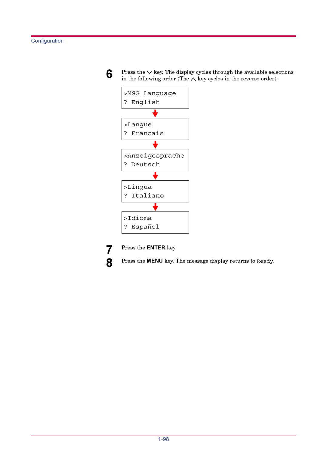 Kyocera FS-1900 manual Following order The key cycles in the reverse order 