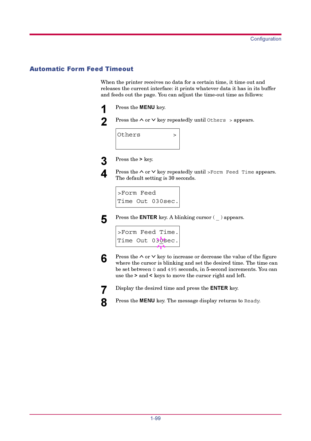 Kyocera FS-1900 manual Automatic Form Feed Timeout 