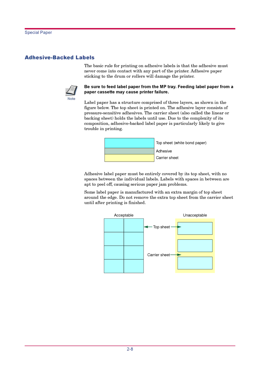 Kyocera FS-1900 manual Adhesive-Backed Labels 