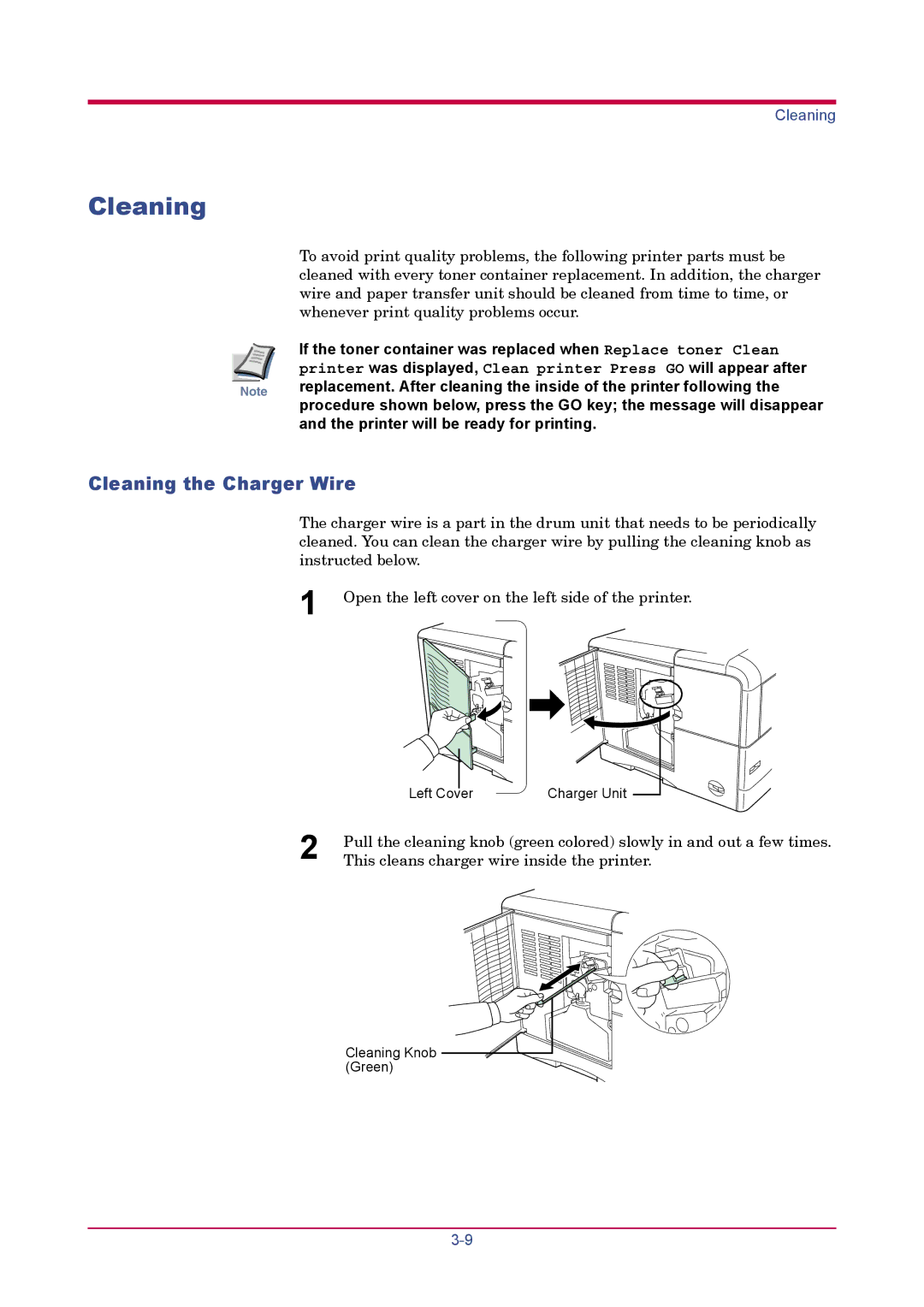 Kyocera FS-1900 manual Cleaning the Charger Wire 