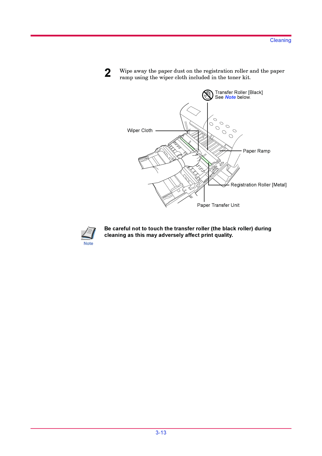 Kyocera FS-1900 manual Ramp using the wiper cloth included in the toner kit 