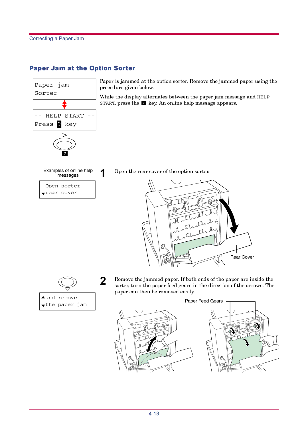 Kyocera FS-1900 manual Paper Jam at the Option Sorter, Paper jam Sorter 