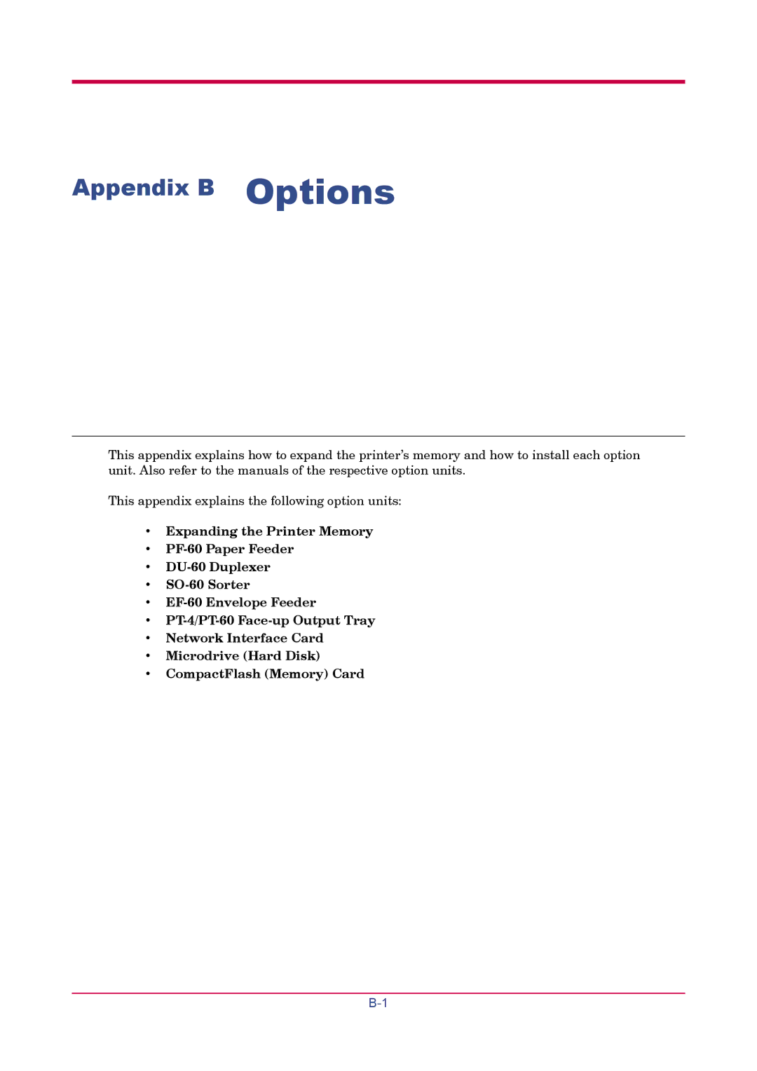 Kyocera FS-1900 manual Appendix B Options 