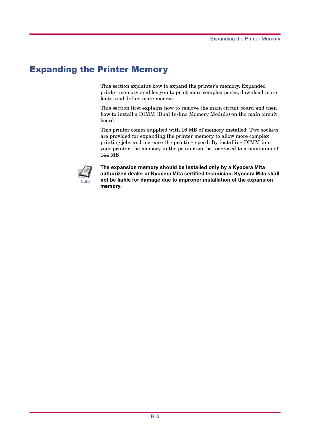 Kyocera FS-1900 manual Expanding the Printer Memory 