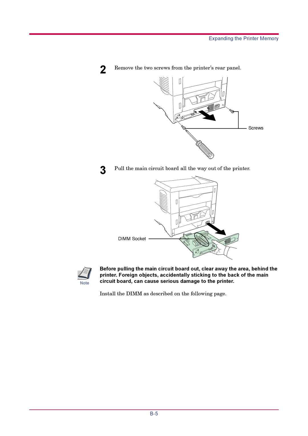 Kyocera FS-1900 manual Circuit board, can cause serious damage to the printer 