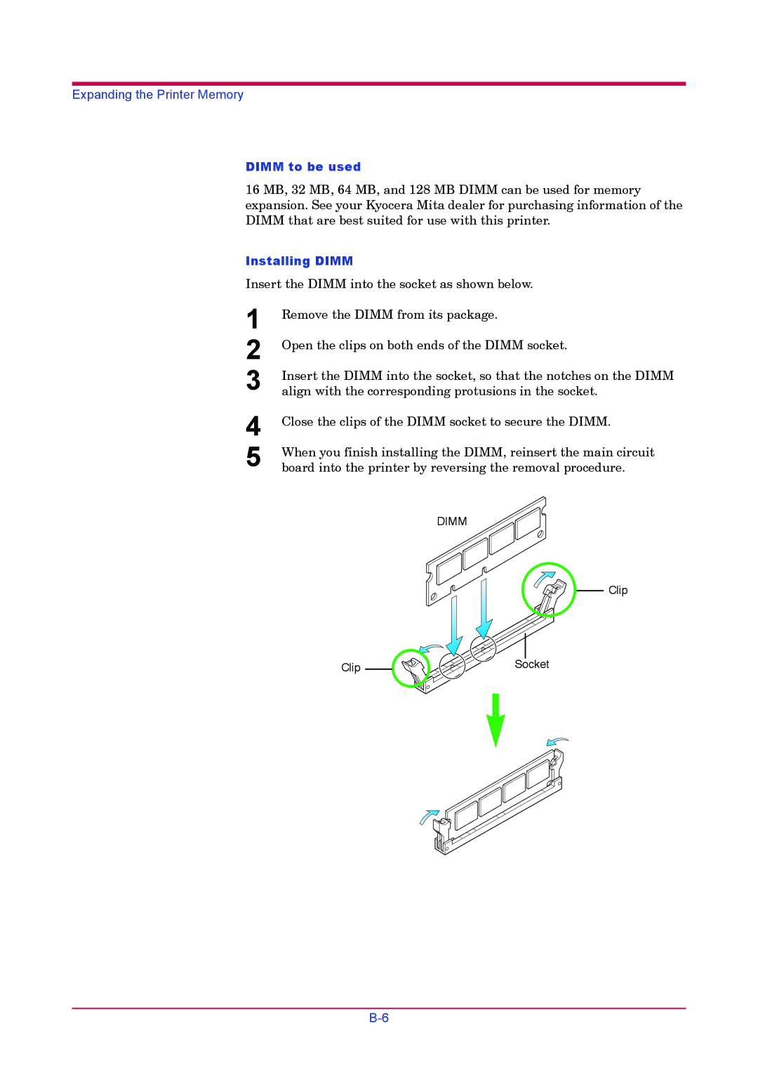 Kyocera FS-1900 manual Dimm to be used, Installing Dimm 