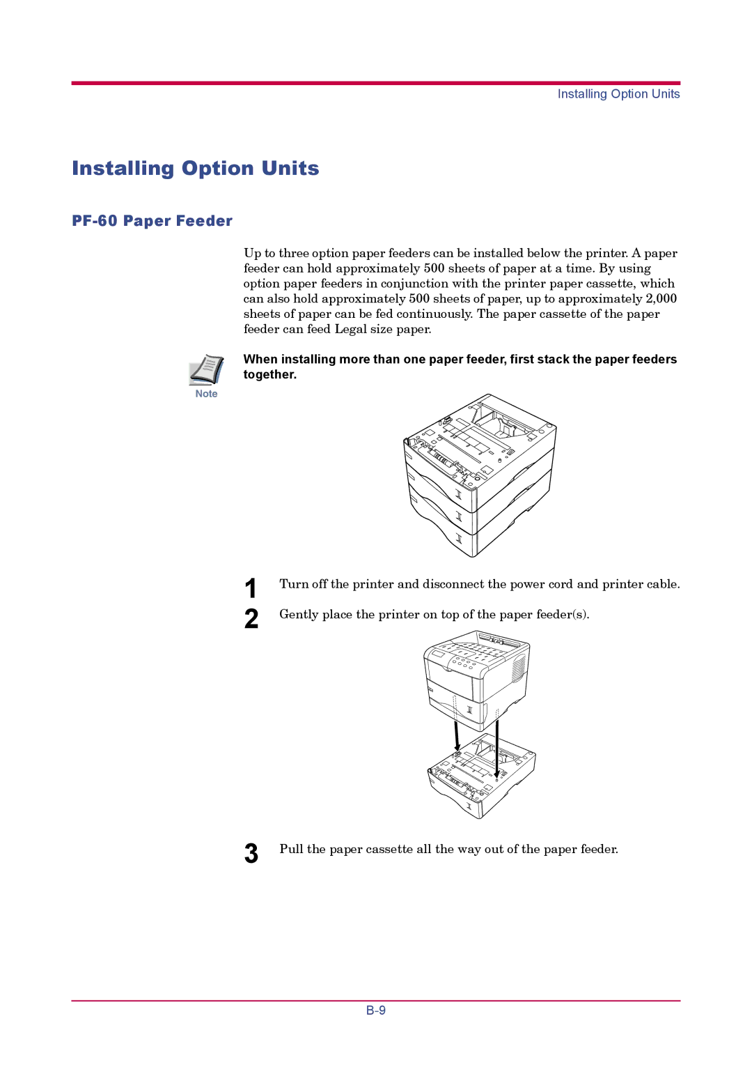 Kyocera FS-1900 manual Installing Option Units, PF-60 Paper Feeder 