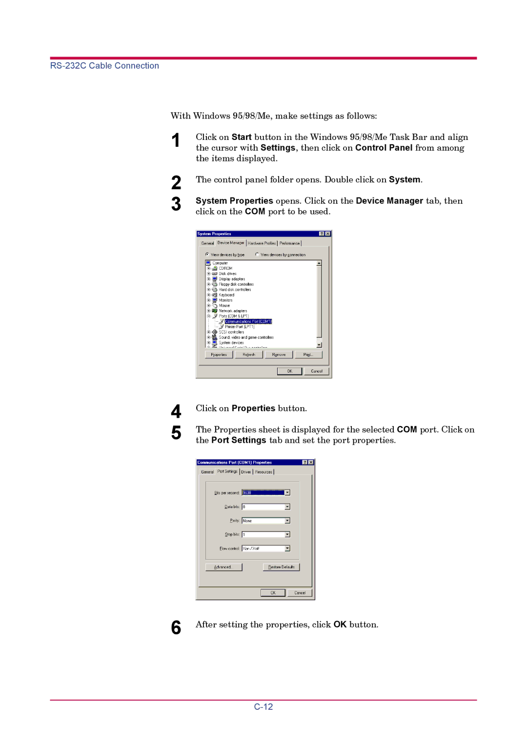 Kyocera FS-1900 manual RS-232C Cable Connection 