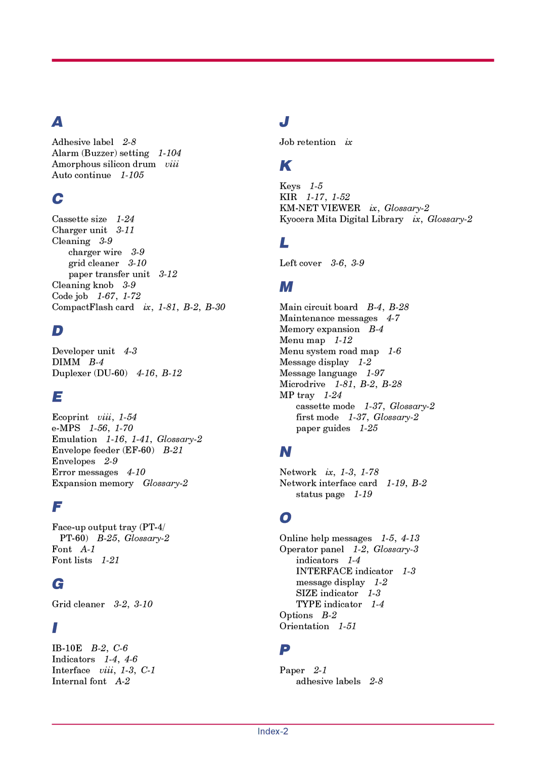 Kyocera FS-1900 manual Index-2 