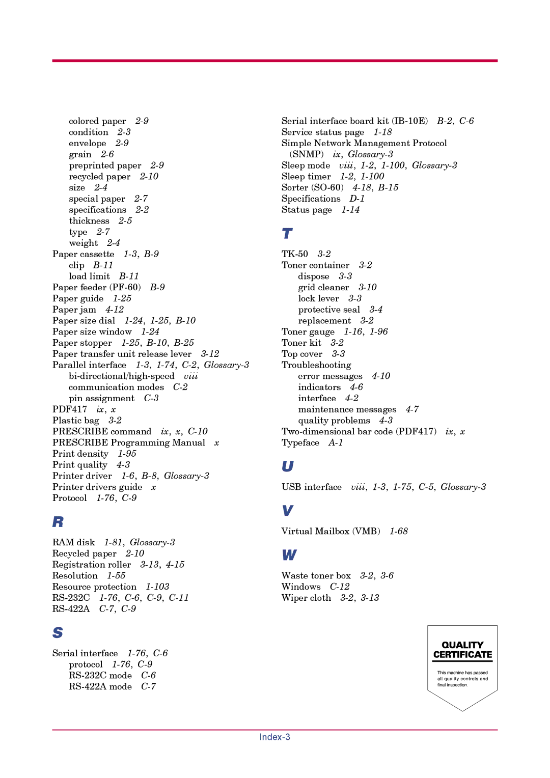 Kyocera FS-1900 manual Index-3 