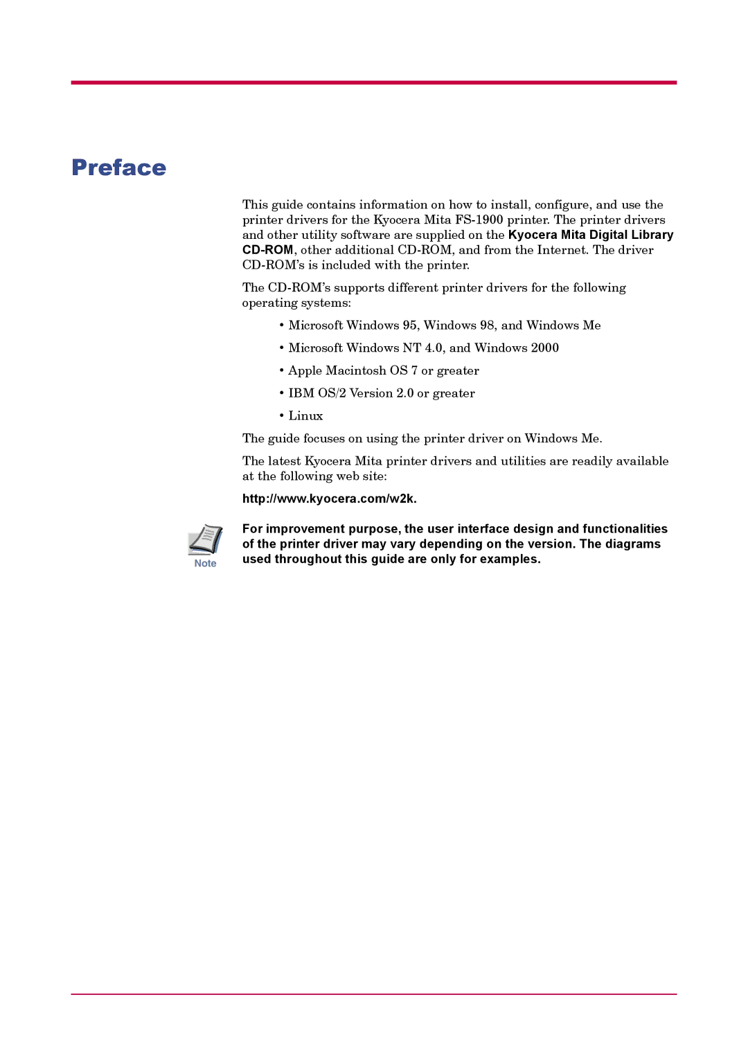 Kyocera FS-1900 manual Preface 