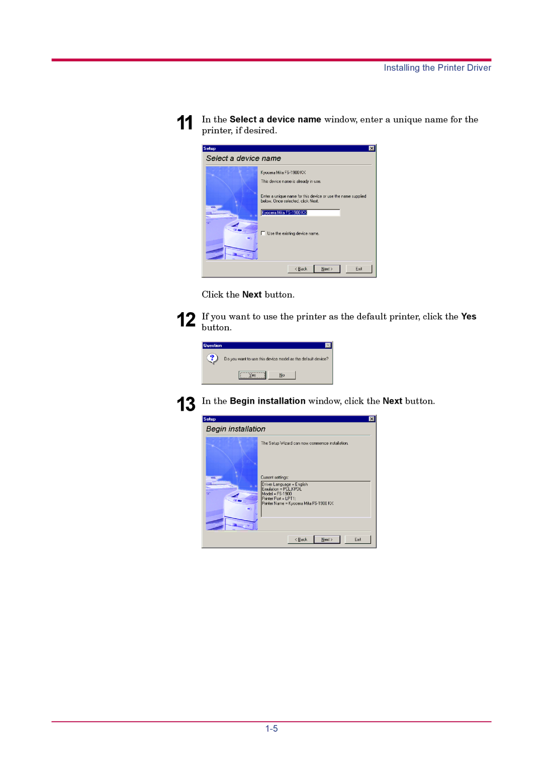 Kyocera FS-1900 manual Installing the Printer Driver 