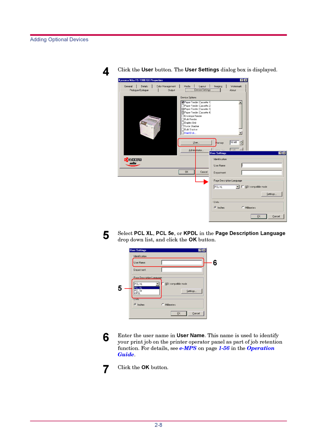 Kyocera FS-1900 manual Drop down list, and click the OK button 