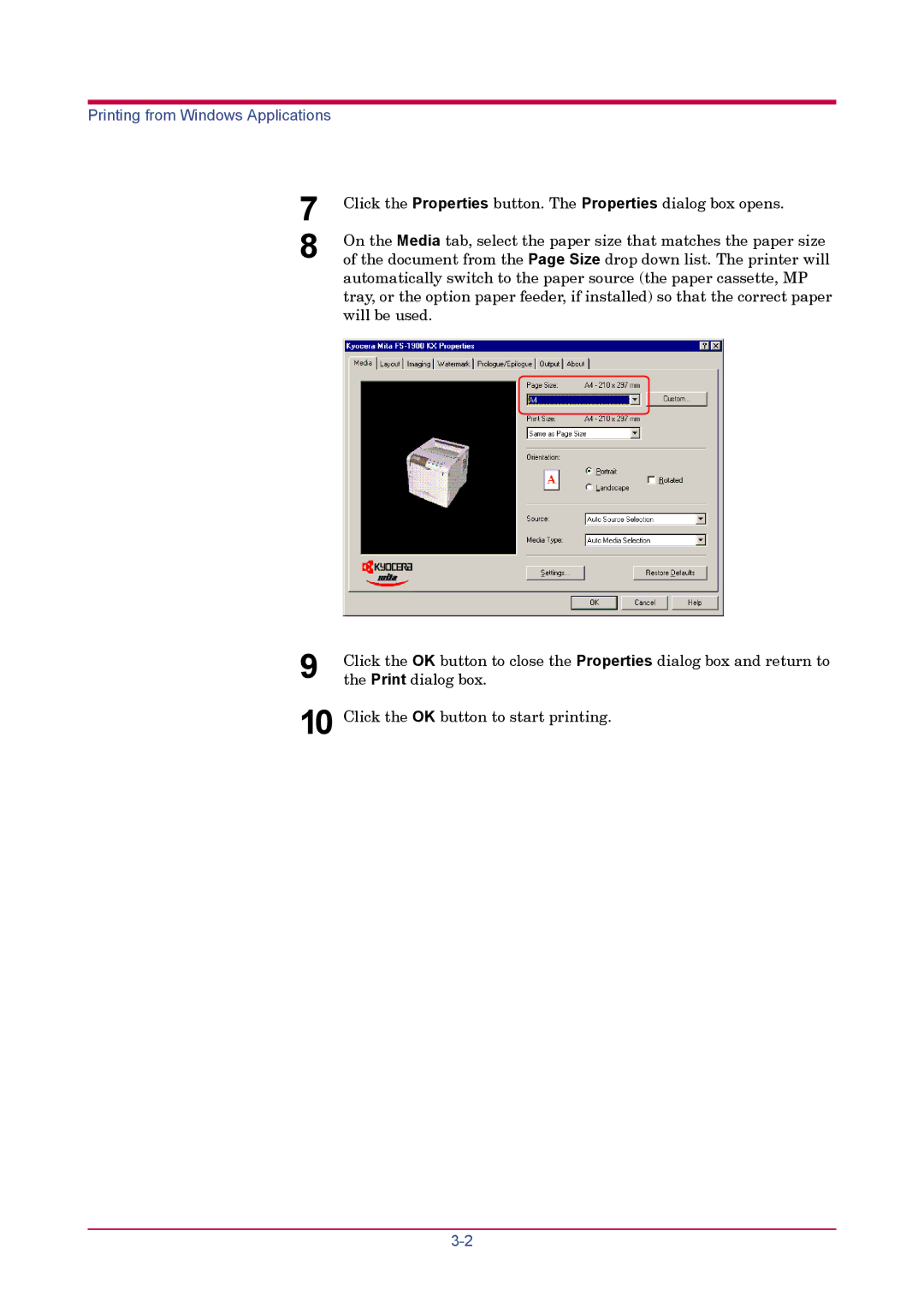 Kyocera FS-1900 manual Printing from Windows Applications 